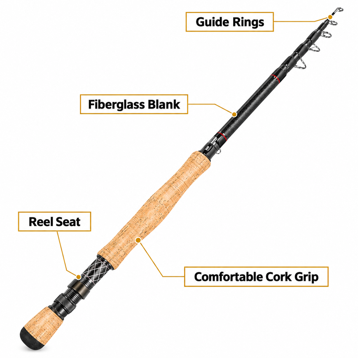 Telescopic Carbon Fly Fishing Rod, Black, Cork-Style Grip