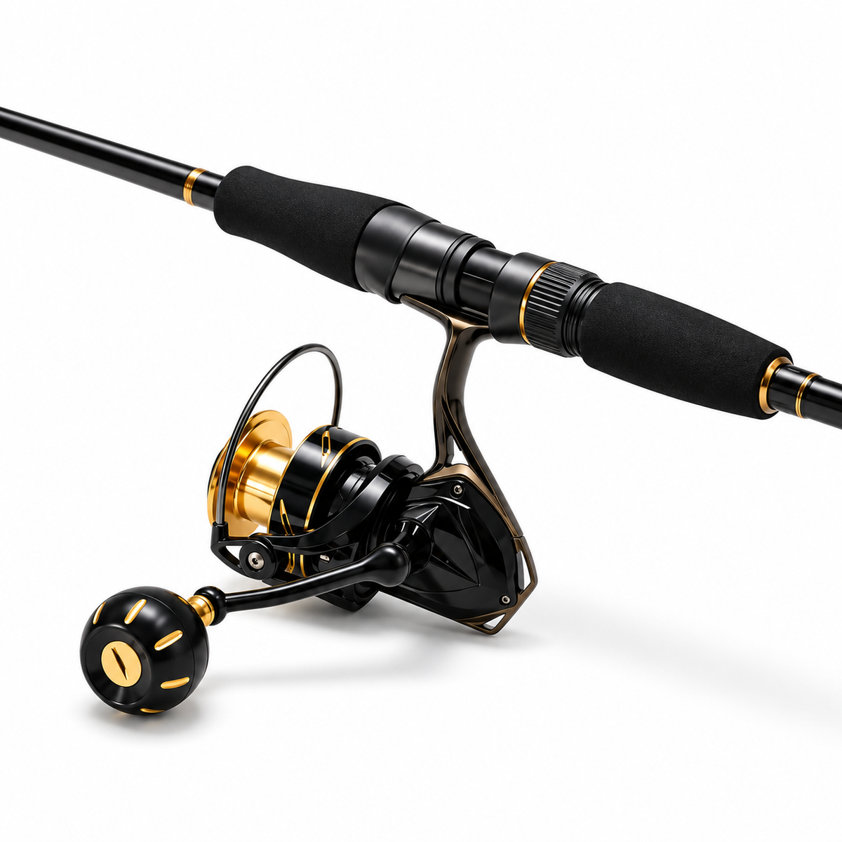Metal Shallow-Spool Spinning Reel, Black and Gold