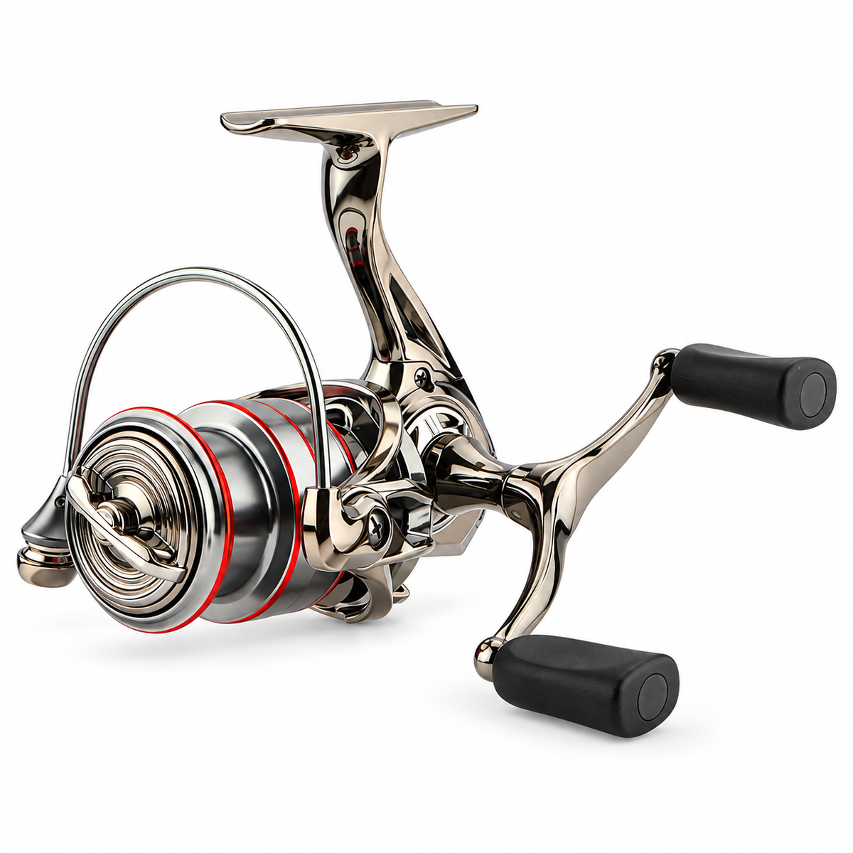 Metal Spool Spinning Fishing Reel, Silver and Red