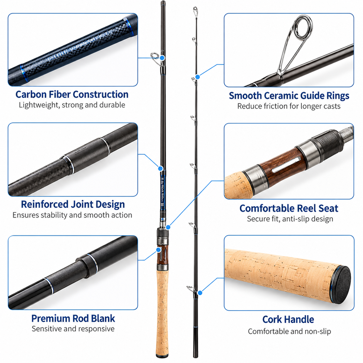 Carbon Fishing Rod with Cork-Style Grip, Black