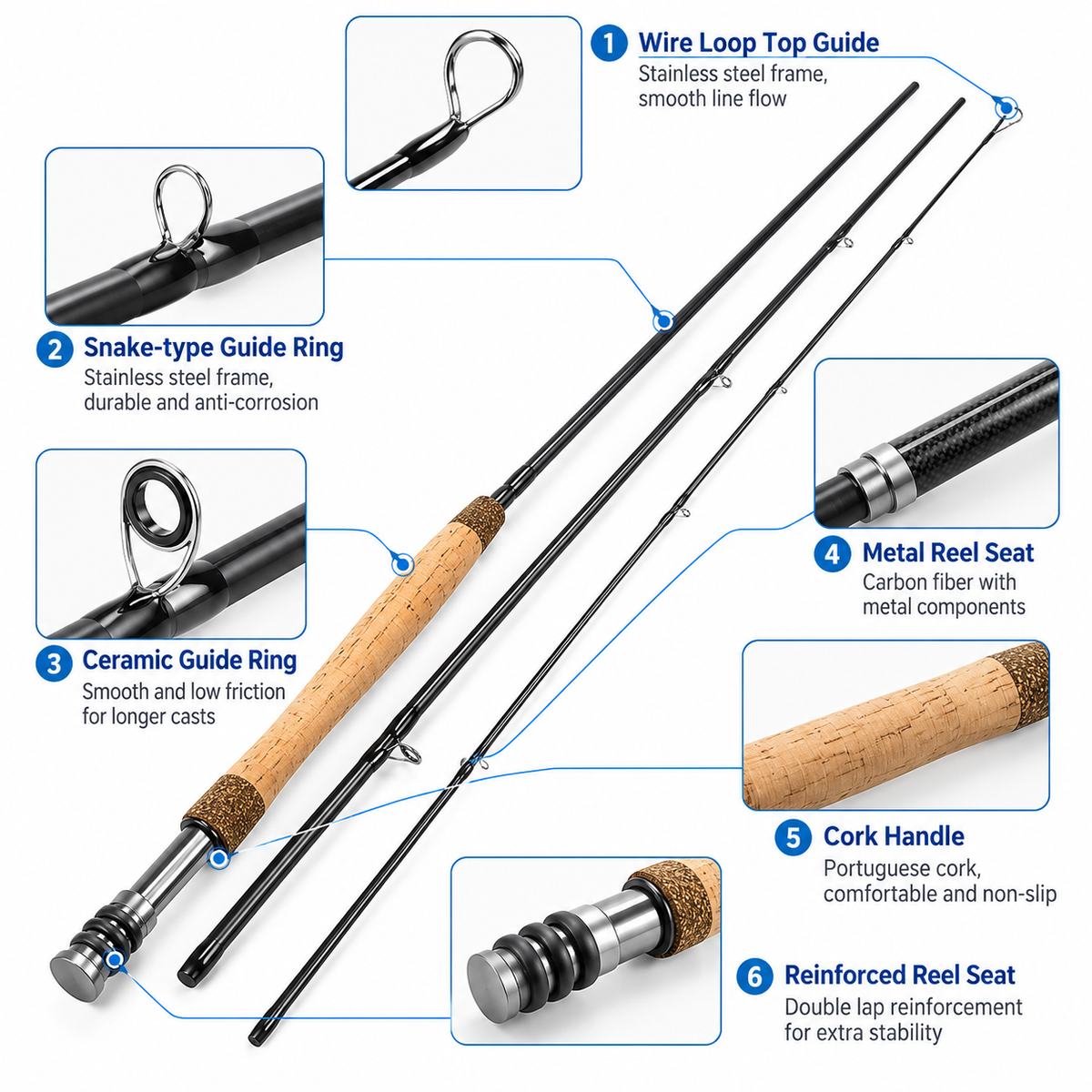 Carbon Fly Fishing Rod with Cork-Style Grip, 107.4 in